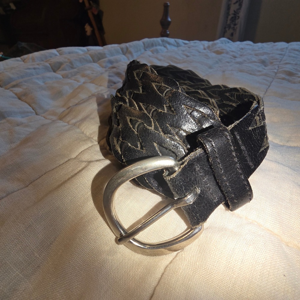 Genuine Leather Braided Belt Mens 40 Black Good Woven Western Boho Mexico